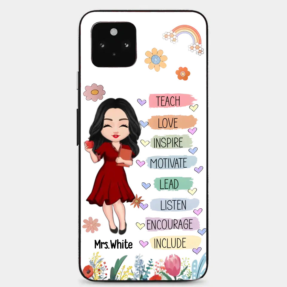 Lehrer-Handyhülle mit Blumen-Regenbogen, personalisierbar, Lehrer-Anerkennung, Dankeschön