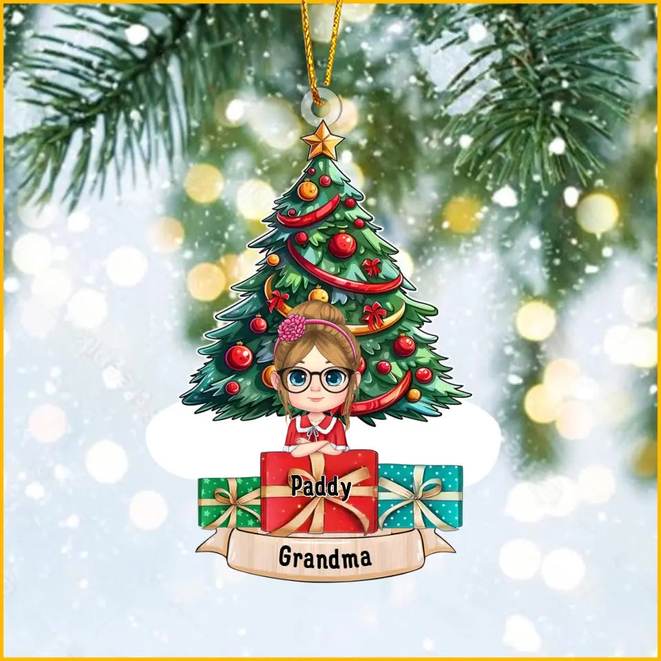 Enkelkinder unter dem Weihnachtsbaum – personalisiertes individuelles Acrylornament – Weihnachtsgeschenk für Oma