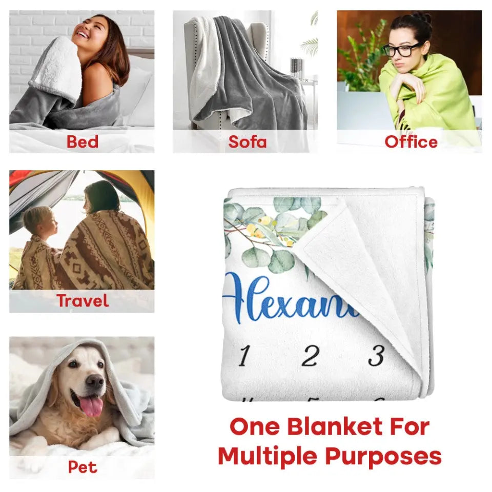 Baby-Meilenstein-Fleecedecke, Elefant, individuelle Decke für Babys