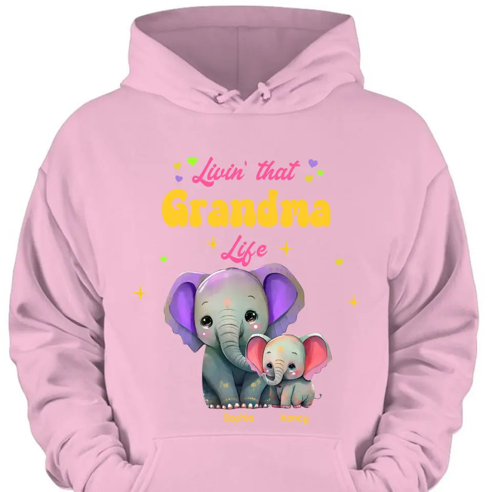 Personalisierte Livin That Grandma Life Elefanten-Farbdruck-Kleidung