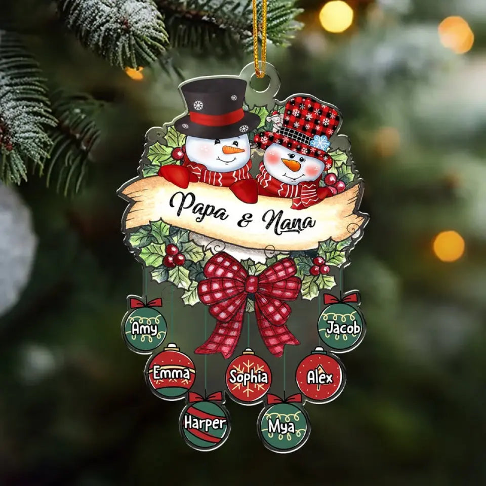 Schneemann Opa & Oma Mama & Papa Weihnachtskugel Kinder personalisiertes Acrylornament