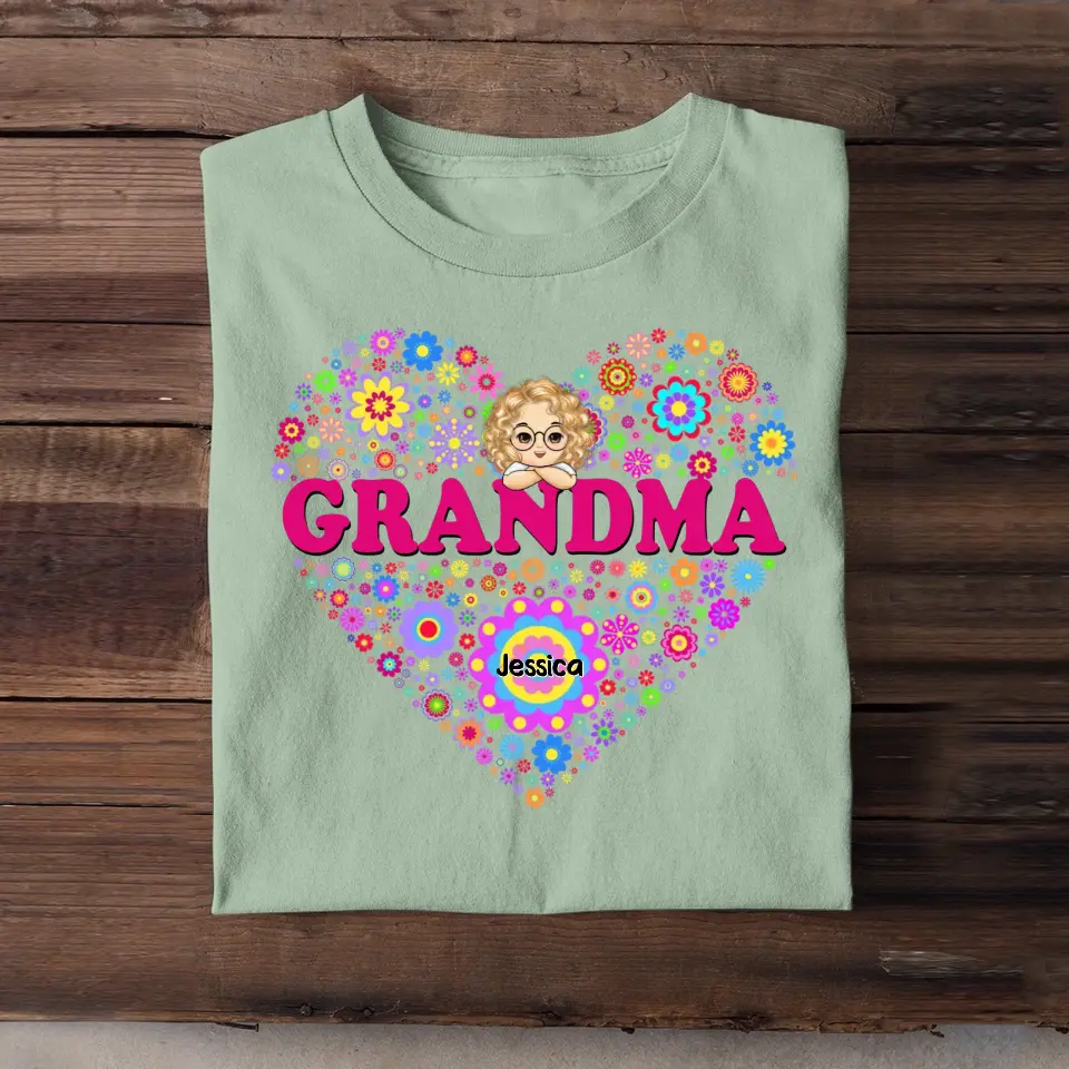 Personalisiertes Oma- und Kinder-Herz-T-Shirt bedruckt