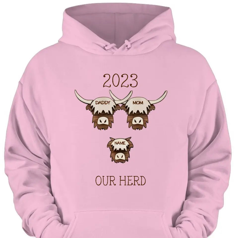 2023 Highland Cow Family Sweatshirt – Bauernhaus-Weihnachtsthema, rustikales personalisiertes Shirt für die Feiertage