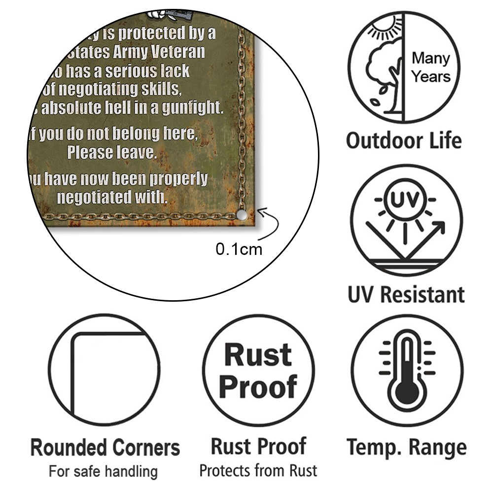 Personalisiertes Metallschild für ungebetene Gäste „This Property Is Protected By A Veteran“ für Veteranen