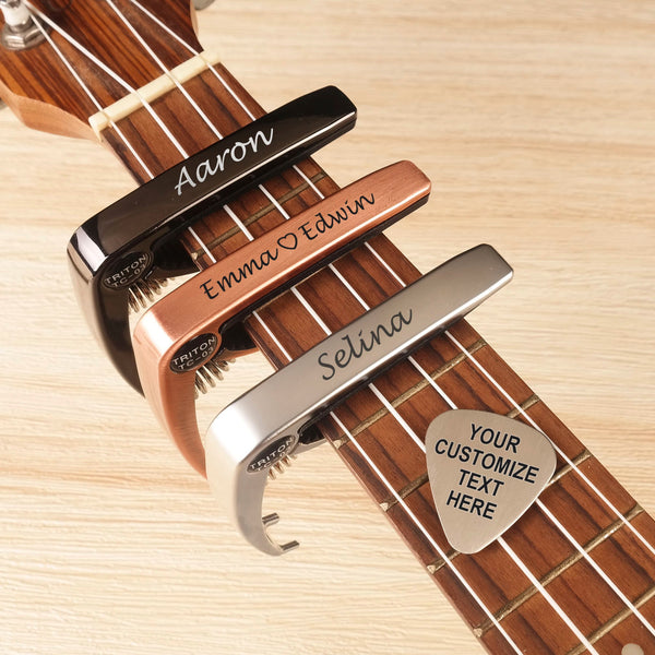 Personalized Metal Guitar Capo, Guitar Pick, Custom Message, Valentines Gift, Birthday Gift, Christmas Gift for Guitarists, Musician Gift