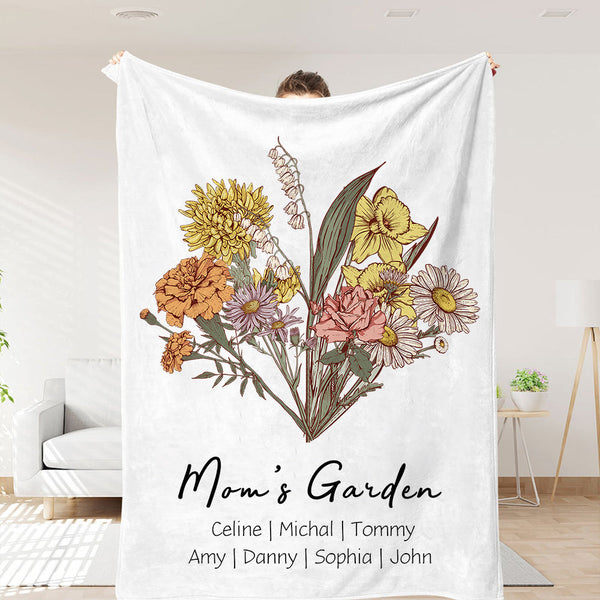 Personalized Grandma's Garden Birth Month Blanket – Custom Birth Flower Bouquet Blanket