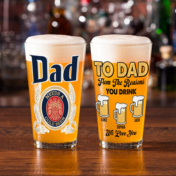 Dad's Custom Beer Glass - Personalize with Fun Designs and Names