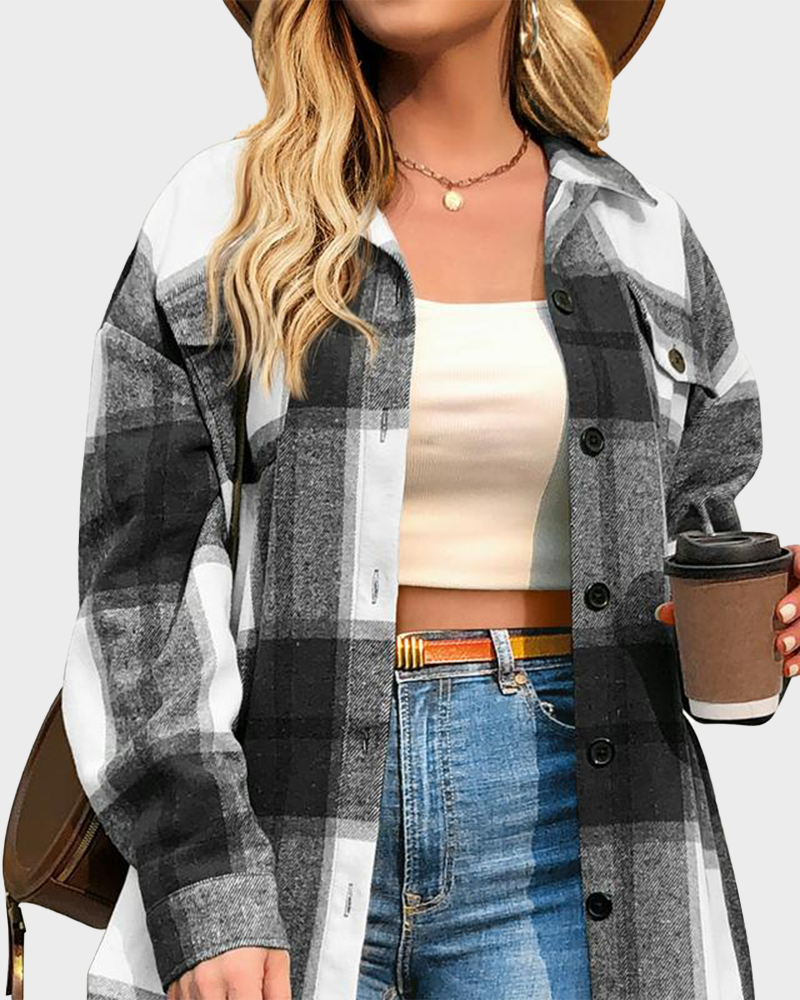 Casual Plaid Flannel Shirt Jacket