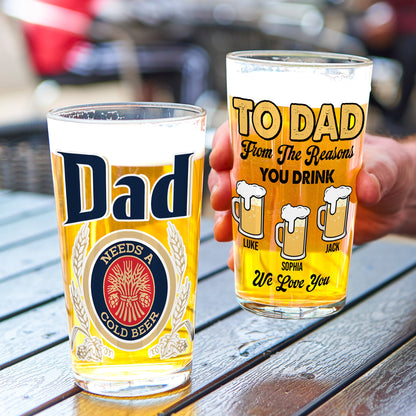 Dad's Custom Beer Glass - Personalize with Fun Designs and Names