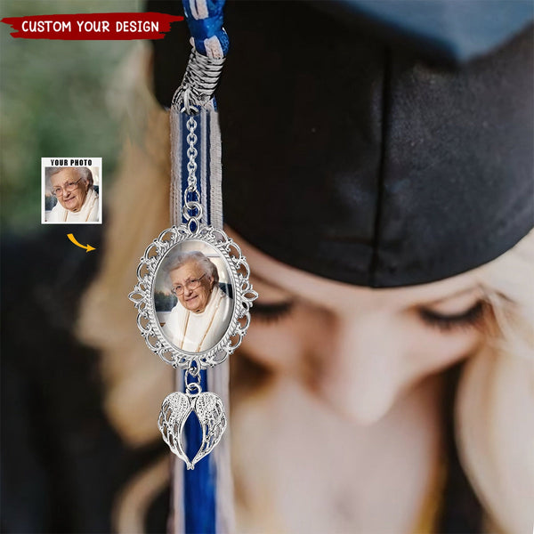 Personalized Graduation Tassel Photo Charm with Angel Wings