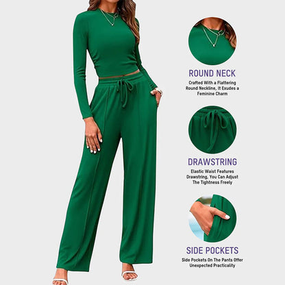 Crop Top Straight Leg Pants 2-Piece Lounge Set