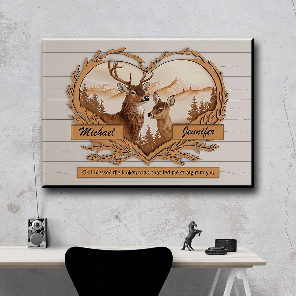 Deer Love Mountains 2 Names Premium Canvas