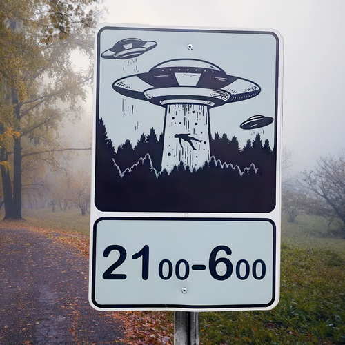 Extraterrestrial Encounter Outdoor Metal Sign - Unique Alien Themed Yard Decor