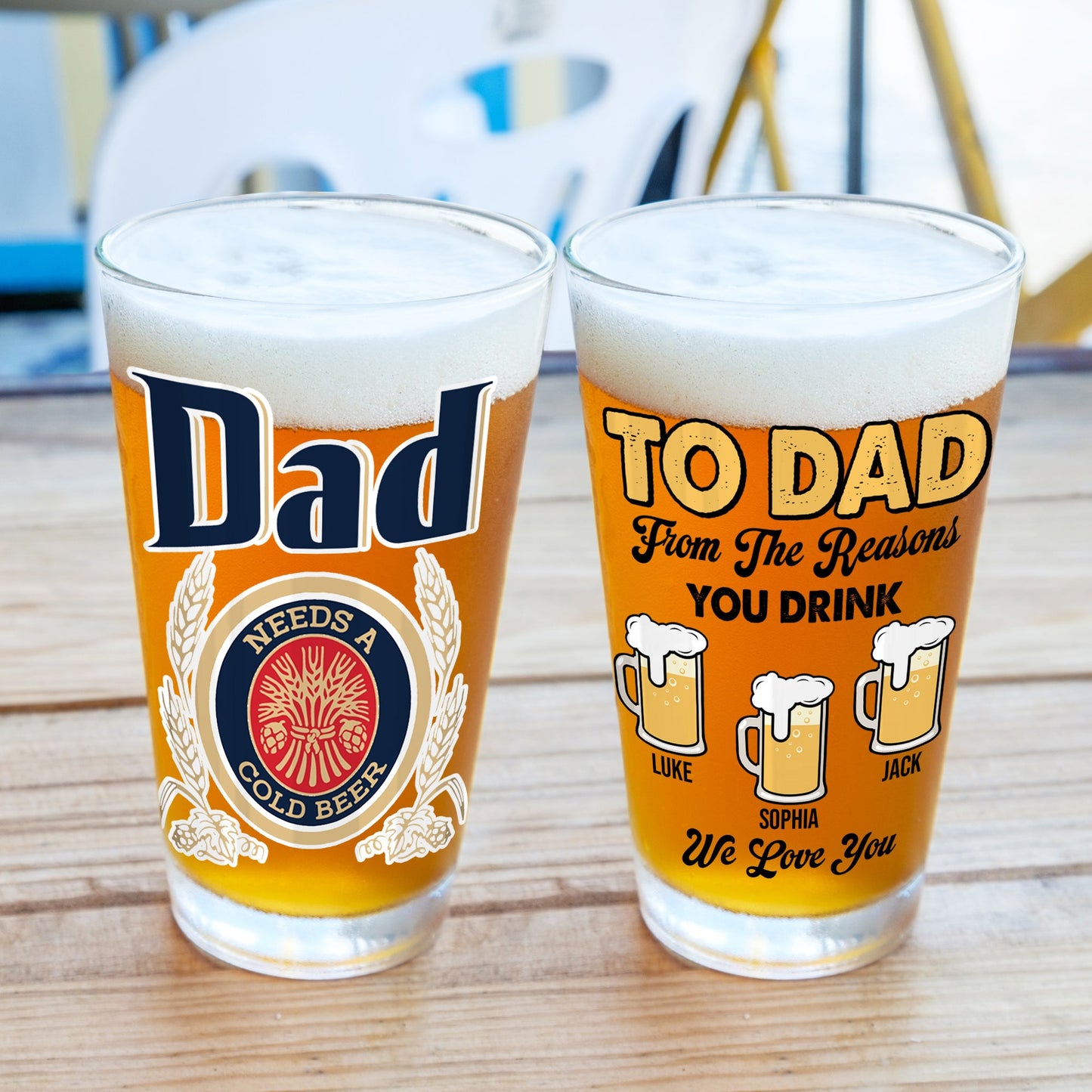 Dad's Custom Beer Glass - Personalize with Fun Designs and Names