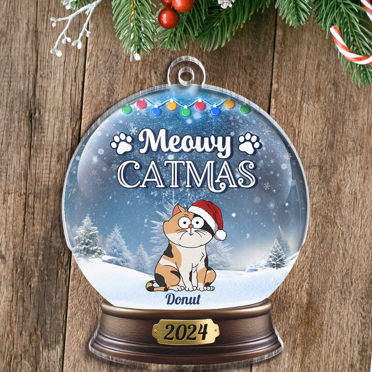 Meowy Catmas - Customized Personalized Crystal Ball Acrylic Ornament - Christmas Gift For Cat Pet Lover Cat Mom Cat Dad