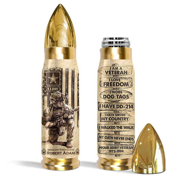 Custom Veteran Bullet Tumbler - I Love Freedom, Wore Dogtags, DD-214 Proud