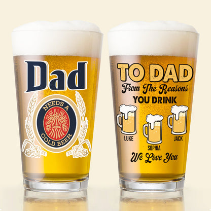 Dad's Custom Beer Glass - Personalize with Fun Designs and Names
