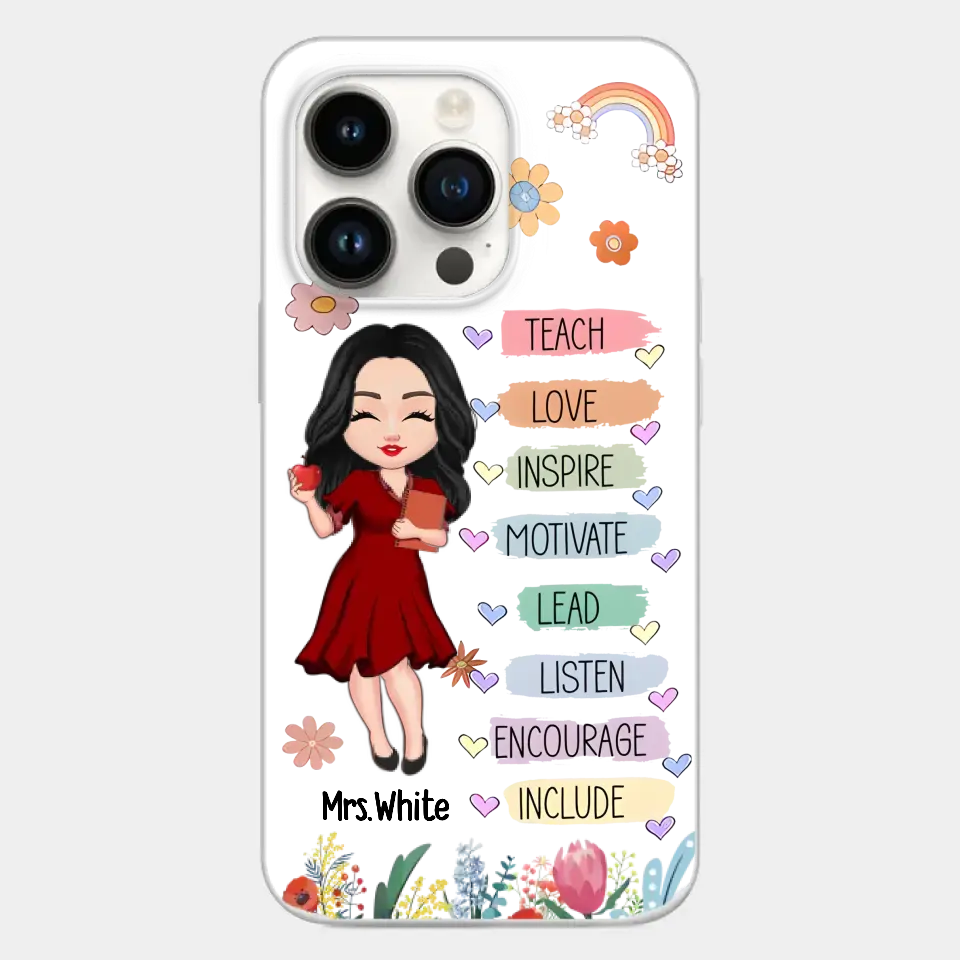 Teacher Floral Rainbow Personalized Phone case Teacher Appreciation Thank