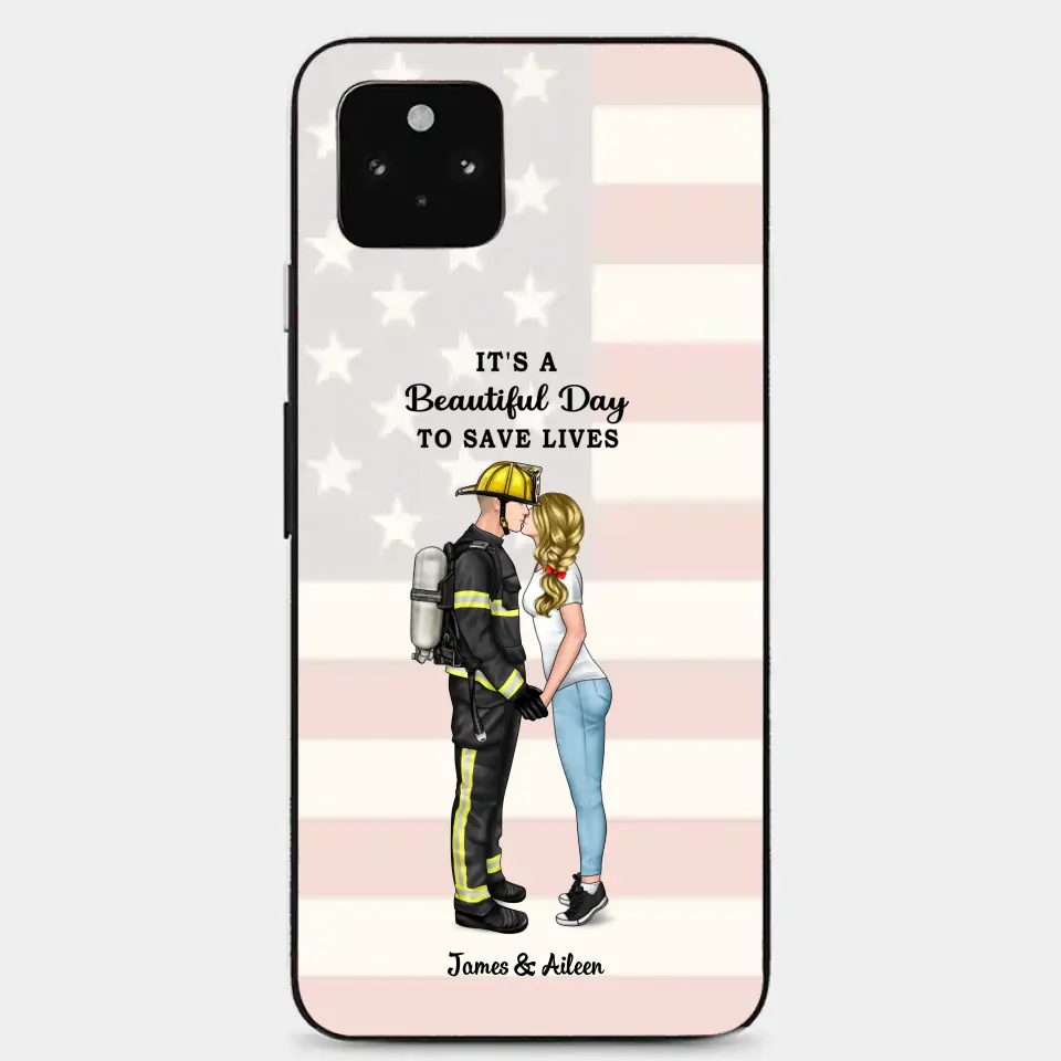 Es ist ein schöner Tag, um Leben zu retten – personalisierte Handyhülle, Paarporträt, Feuerwehrmann, Rettungsdienst, Krankenschwester, Polizist, Militär, Geschenke nach Beruf