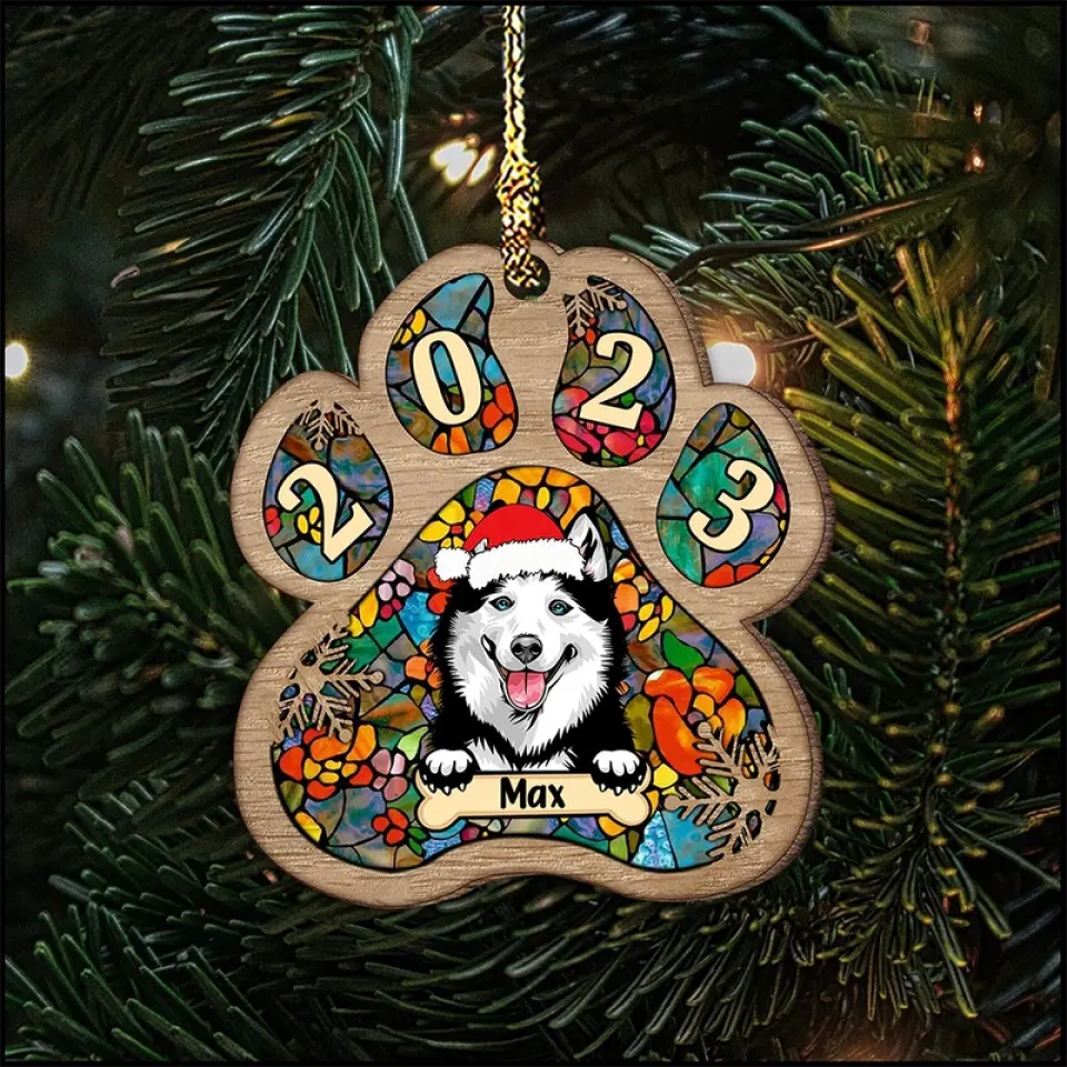 Niedliche Katze und Hund am Weihnachtstag, personalisiertes, individuelles Katzengesicht-Acryl-Ornament