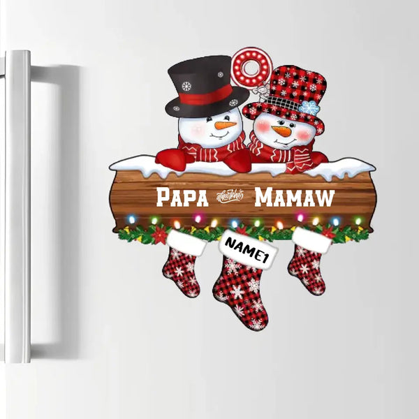 Personalisierter Weihnachts-Papa- und Mamaw-Paar-Schneemann-Socken-Aufkleber