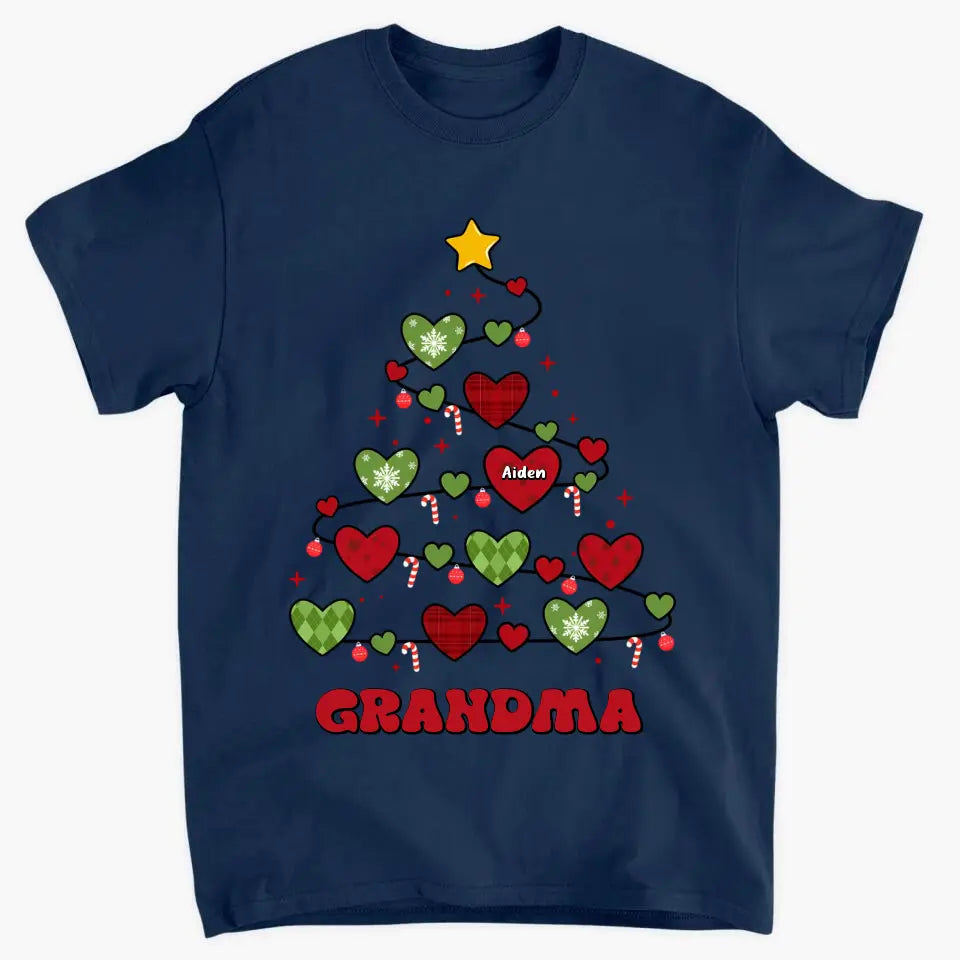 Oma Weihnachtsbaum – personalisiertes individuelles T-Shirt – Weihnachtsgeschenk für Oma, Mama, Familienmitglieder