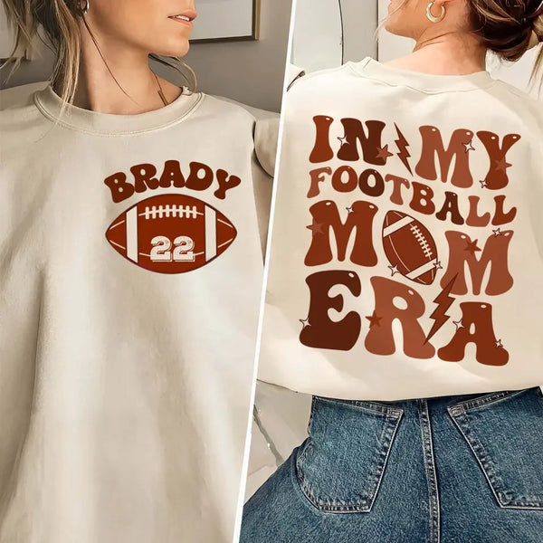 Game day Sport Mama Tee, Football Game Season Shirt, Custom Football Mom Era Shirt with Kid Name & Number, Personalize Mom Football Tee