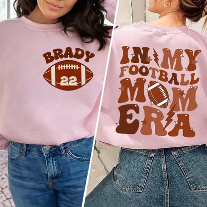 Spieltag Sport Mama T-Shirt, Fußballspiel-Saison-Shirt, individuelles Fußball-Mama-Ära-Shirt mit Namen und Nummer des Kindes, personalisiertes Mama-Fußball-T-Shirt