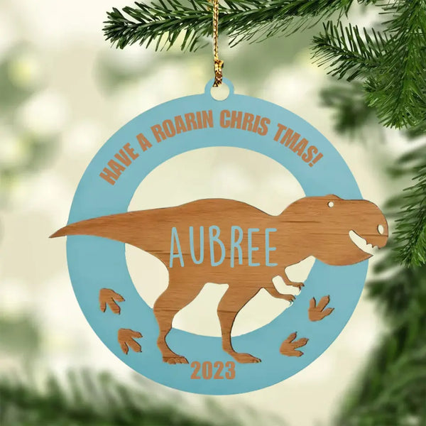 Personalized Wood Dinosaur Kids Christmas Ornament