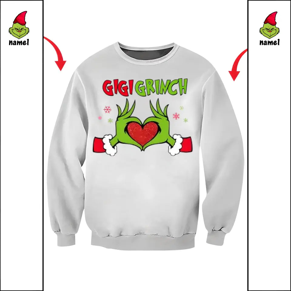 Geschenk für Familie, personalisierter 3D-Hoodie, weihnachtlicher grüner Monster-Familien-Hoodie, Weihnachtsgeschenk