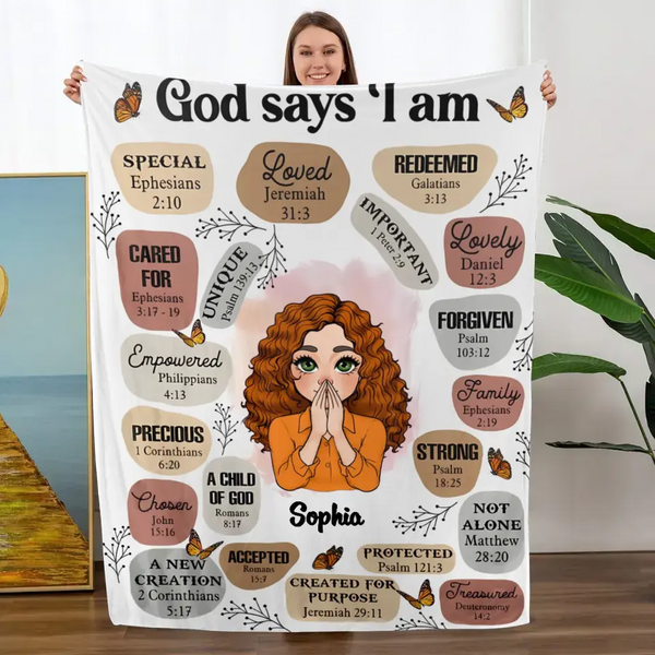 Personalisierte Decke – Gott sagt, ich bin – bedeutungsvolle Geburtstagsgeschenke