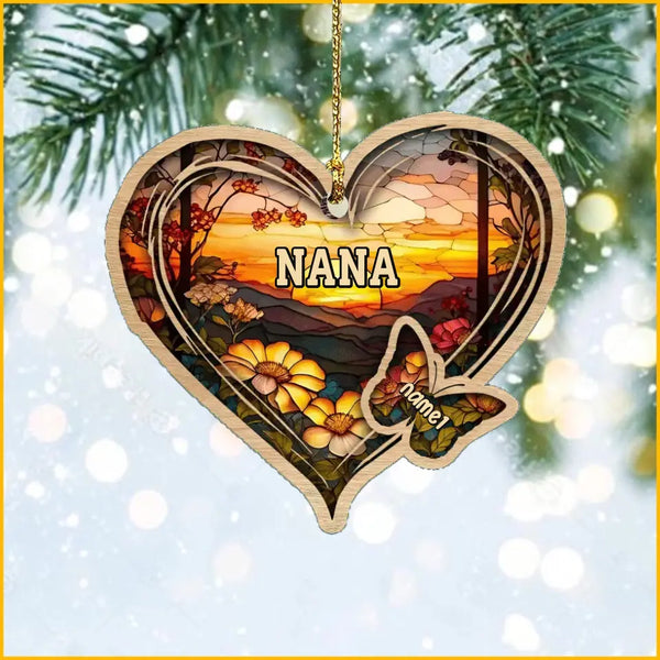 Personalisierte Weihnachten Mama Oma Schmetterling Herz Buntglas Muster Acryl Ornament