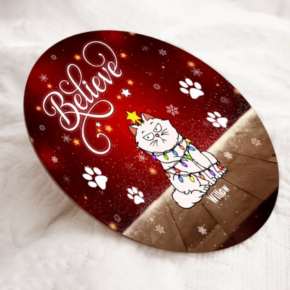 Weihnachts-Katzendekoration, Geschenke für Katzenliebhaber, Believe Red Christmas Hintergrund Willkommens-Türschilder, Katzen-Mama-Geschenke
