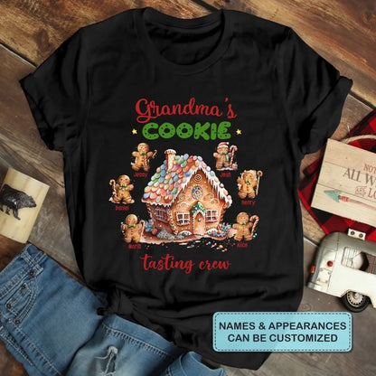 Omas Cookie-Tasting-Crew – personalisiertes individuelles T-Shirt – Weihnachtsgeschenk für Oma, Mama, Familienmitglieder
