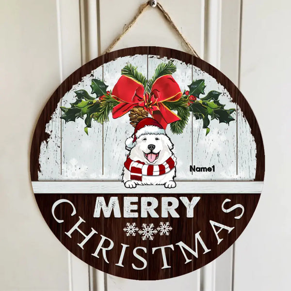 Christmas Door Decorations, Gifts For Pet Lovers, Merry Christmas White Wood Wall Welcome Door Signs , Dog Mom Gifts