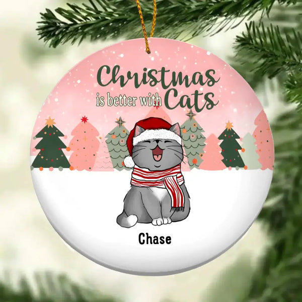 Weihnachten ist besser mit Katzen, Weihnachtsbaum-Kreis-Keramik-Ornament, personalisiertes Katzenrassen-Ornament