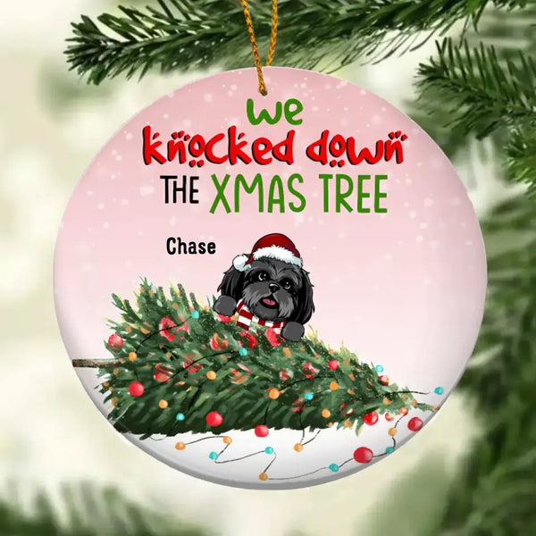 We Knock Down The Xmas Tree, freche Hundekugel, personalisiertes Hunderassen-Ornament, kreisförmiges Keramikornament