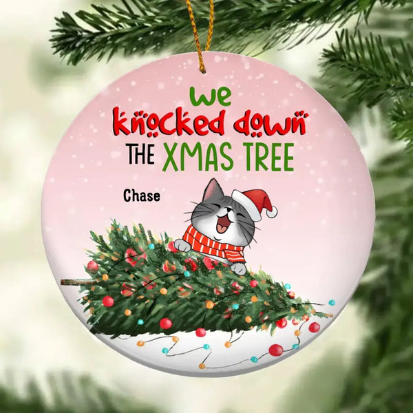 We Knock Down The Xmas Tree, Naughty Cat Bauble, Personalized Cat Breeds Ornament, Circle Ceramic Ornament