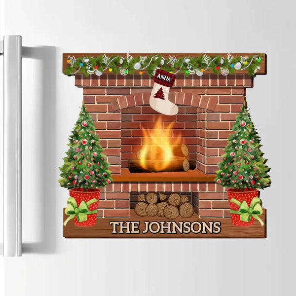 Christmas Fireplace with Family - Personalized Magnetic Custom Decal - Christmas Gift for Family Members
