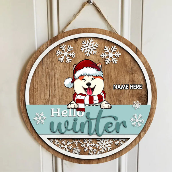 Weihnachts-Türdekorationen, Geschenke für Hundeliebhaber, Willkommens-Türschilder „Hallo Winter“ mit braunem und mintfarbenem Hintergrund, Geschenke für Hundemama