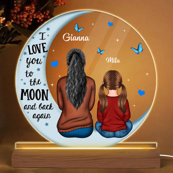 Personalisierter 3D-LED-Licht-Holzsockel – Geschenk für Oma – „I Love You To The Moon And Back“.