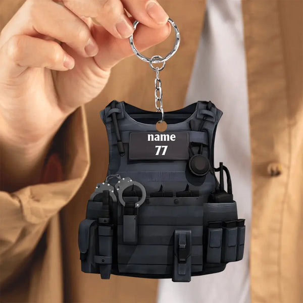Personalisierter flacher Schlüsselanhänger mit kugelsicherer Weste der Polizei