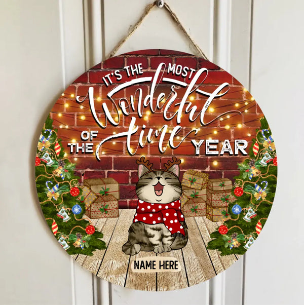 Christmas Door Decorations, Gifts For Dog Lovers, It's The Most Wonderful Time Of The Year Red Brick Wall Welcome Door Sign , Dog Mom Gifts