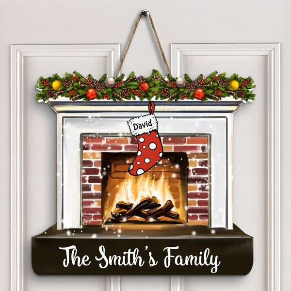 Frohe Weihnachten Kamin – personalisiertes individuelles Türschild – Weihnachtsgeschenk für Mama, Papa, Oma, Opa, Familienmitglieder