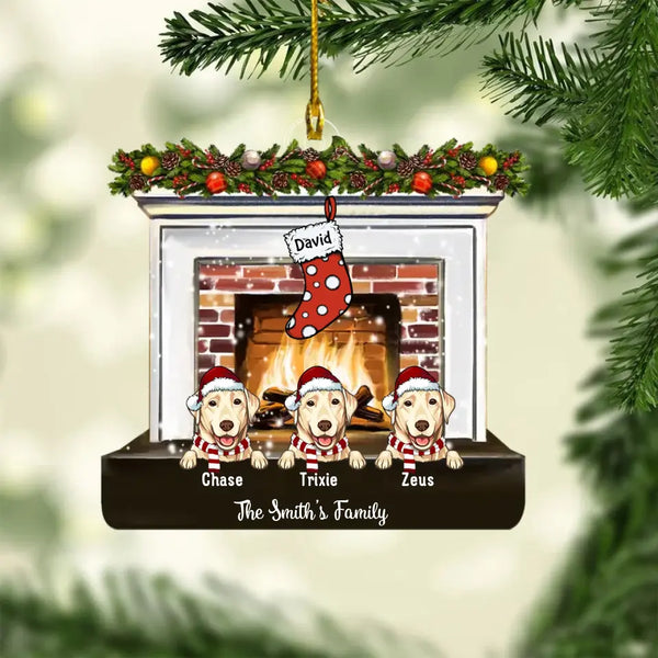 Familien-Weihnachtsschmuck, Frohe Weihnachten, Weihnachtsstrümpfe zum Aufhängen – personalisierter Holzornament, Geschenk für Hundeliebhaber
