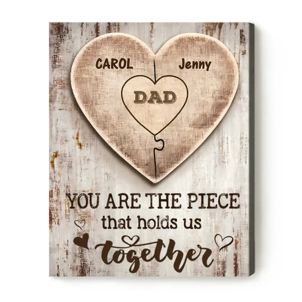Weihnachtsgeschenk für Papa, personalisiertes Papa-Puzzle-Poster, Papa, du bist das Stück, das uns zusammenhält, Papa-Schild mit Kindernamen
