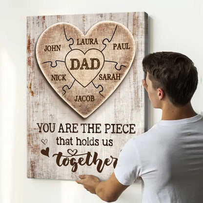 Christmas Gift for Dad,Personalized Dad Puzzle Poster, Dad You Are the Piece that Holds Us Together, Dad Sign With Kids Names