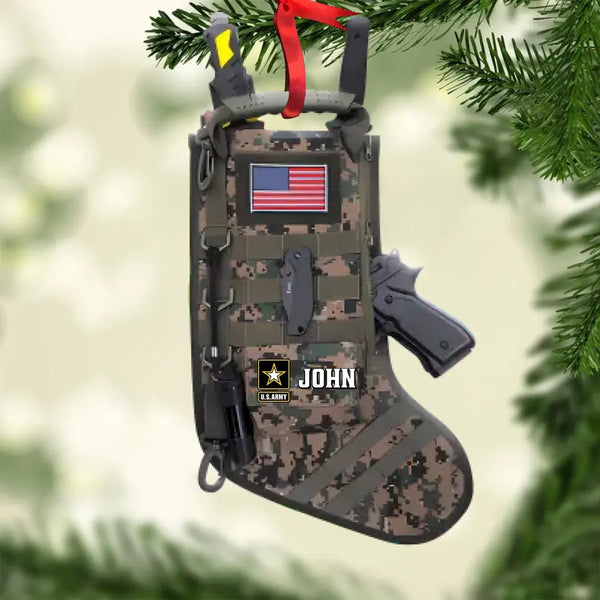 Militärischer taktischer Weihnachtsstrumpf, personalisiertes Acrylornament, Weihnachtsgeschenk für Veteranen &amp; Soldaten