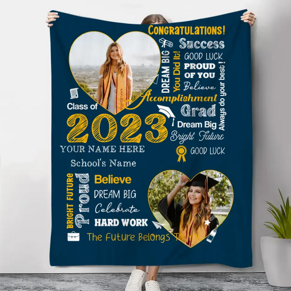 Personalisierte Word-Art-Abschlussdecke mit Foto, Abschlussgeschenk der Klasse 2023, Abschlussgeschenk für Tochter 
