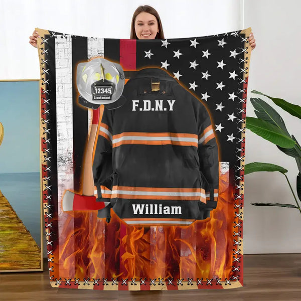 Feuerwehrmann-Us-Flaggen-Rüstung und Name, individuelle Decke, Geschenk für Feuerwehrmann, Feuerwehrmann